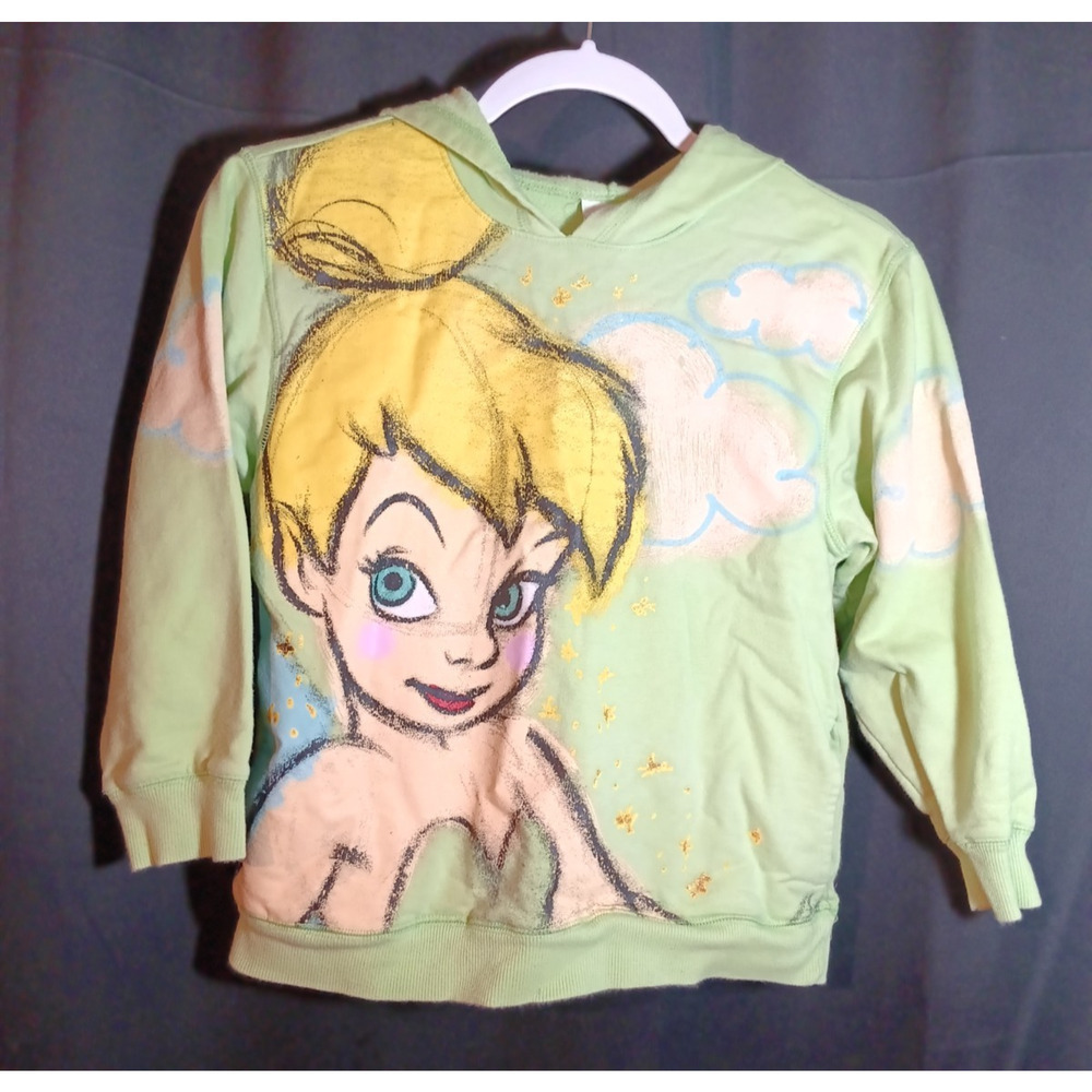Disney Store Girls M 7-8 Green Tinkerbell Graphic Hoodie Sweatshirt Fairy VTG - Picture 1 of 5